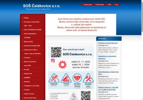 Webové stránky Střední odborná škola Čelákovice s.r.o., Čelákovice