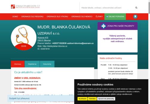 Zobrazit webové stránky Praktický lékař pro děti a dorost UZDRAVÍ s.r.o. - MUDr. Blanka Čuláková
