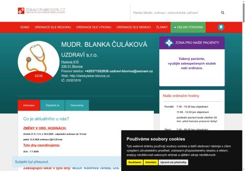 Zobrazit webové stránky Praktický lékař pro děti a dorost UZDRAVÍ s.r.o. - MUDr. Blanka Čuláková