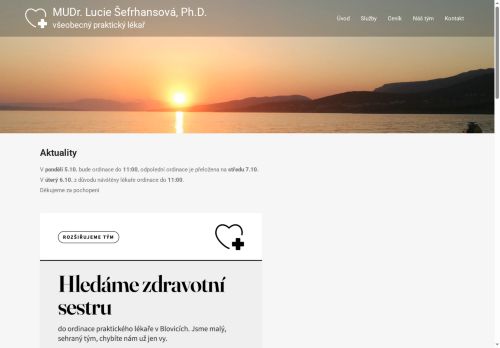 Zobrazit webové stránky Praktický lékař pro dospělé -  MUDr. Lucie Šefrhansová, Ph.D.