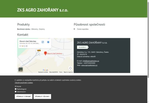 Webové stránky ZKS AGRO ZAHOŘANY s.r.o., Zahořany