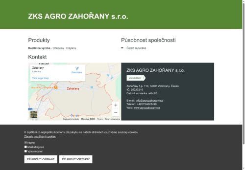 Webové stránky ZKS AGRO ZAHOŘANY s.r.o., Zahořany