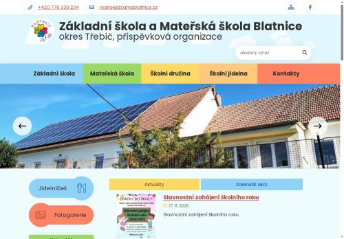 Webové stránky Základní škola a Mateřská škola Blatnice, okres Třebíč, příspěvková organizace, Blatnice