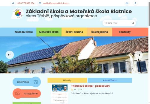 Webové stránky Základní škola a Mateřská škola Blatnice, okres Třebíč, příspěvková organizace, Blatnice