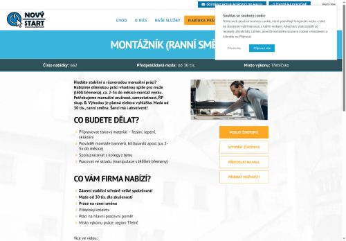 Webové stránky NOVÝ START, personální agentura s.r.o., Třebíč