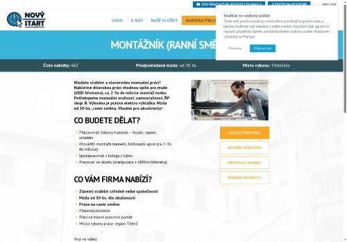 Webové stránky NOVÝ START, personální agentura s.r.o., Třebíč
