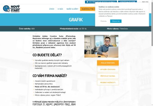 Webové stránky NOVÝ START, personální agentura s.r.o., Třebíč