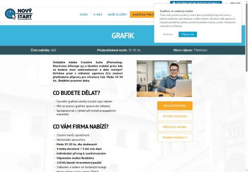 Webové stránky NOVÝ START, personální agentura s.r.o., Třebíč