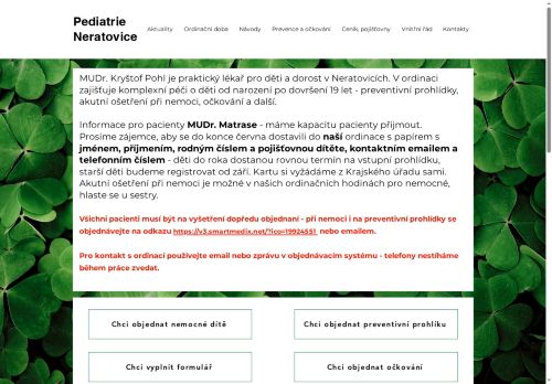 Zobrazit webové stránky Praktický lékař pro děti a dorost - MUDr. Kryštof Pohl, MUDr. Jarmila Dvorská