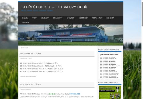 Zobrazit webové stránky TJ Přeštice - fotbalový oddíl