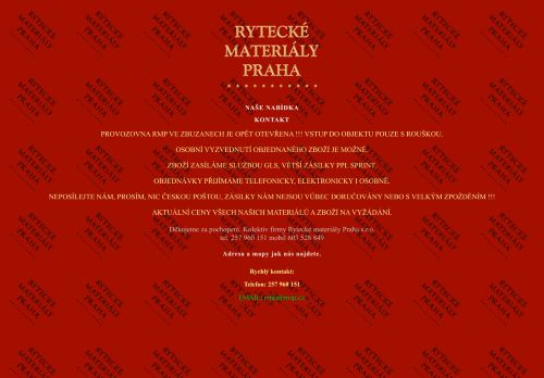 RYTECKÉ MATERIÁLY PRAHA s.r.o. nabízí práci na pozici Fakturant (ka), příjem a zpracování objednávek, předfakturace (m/ž) v obci Zbuzany