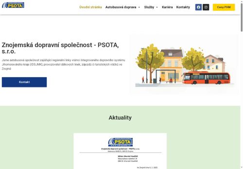 Webové stránky Znojemská dopravní společnost - PSOTA, s.r.o., Znojmo