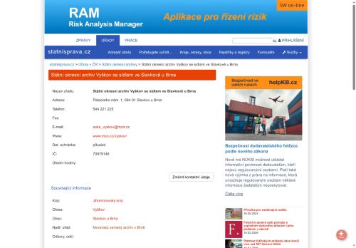 Zobrazit webové stránky Státní okresní archiv Vyškov