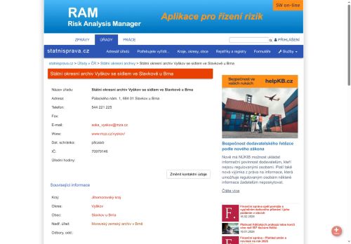 Zobrazit webové stránky Státní okresní archiv Vyškov