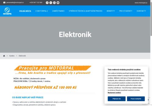 Webové stránky MOTORPAL, a.s., Jemnice