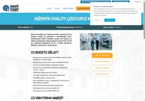 Webové stránky NOVÝ START, personální agentura s.r.o., Telč