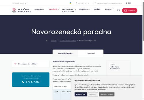 Zobrazit webové stránky Novorozenecké poradna - Mulačova nemocnice