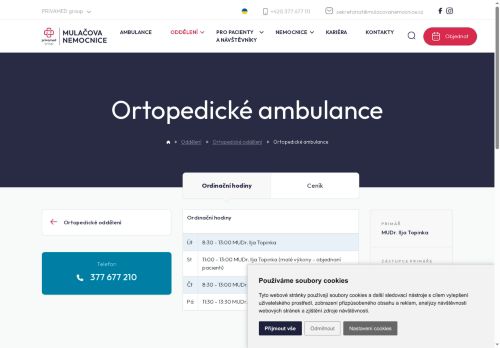 Zobrazit webové stránky Ortopedická ambulance - Mulačova nemocnice
