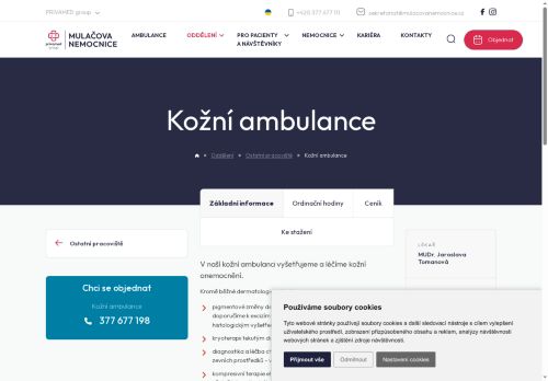 Zobrazit webové stránky Kožní ambulance - Mulačova nemocnice