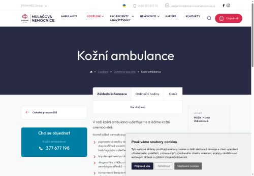Zobrazit webové stránky Kožní ambulance - Mulačova nemocnice