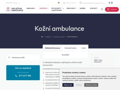 Kožní ambulance - Mulačova nemocnice