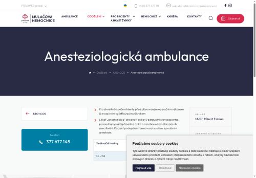 Zobrazit webové stránky Anesteziologická ambulance - Mulačova nemocnice