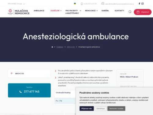 Anesteziologická ambulance - Mulačova nemocnice