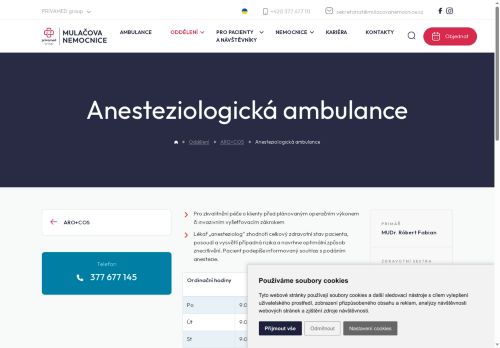 Zobrazit webové stránky Anesteziologická ambulance - Mulačova nemocnice