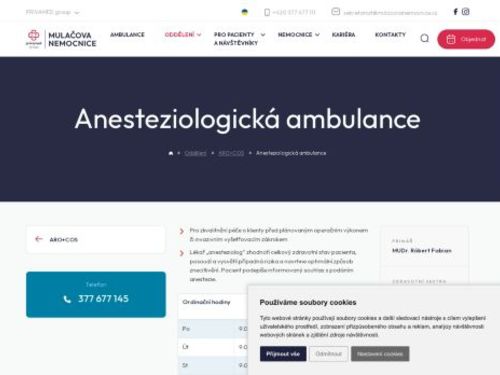 Anesteziologická ambulance - Mulačova nemocnice