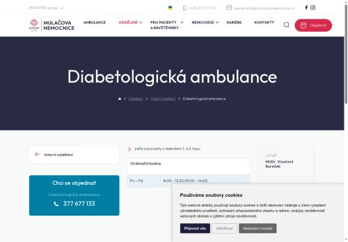 Zobrazit webové stránky Diabetologická ambulance - Mulačova nemocnice
