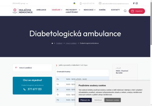 Zobrazit webové stránky Diabetologická ambulance - Mulačova nemocnice