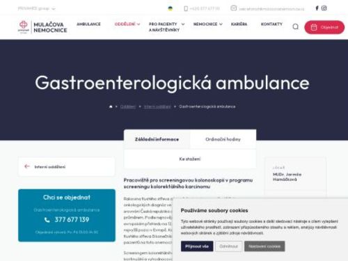 Gastroenterologická ambulance - Mulačova nemocnice
