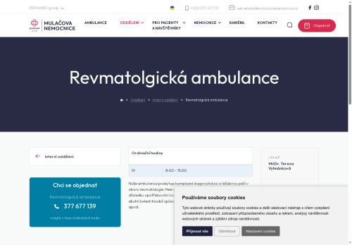 Zobrazit webové stránky Revmatologická ambulance - Mulačova nemocnice