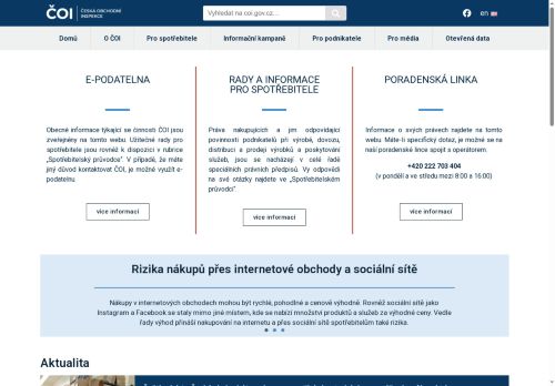 Webové stránky ČESKÁ OBCHODNÍ INSPEKCE, Brno