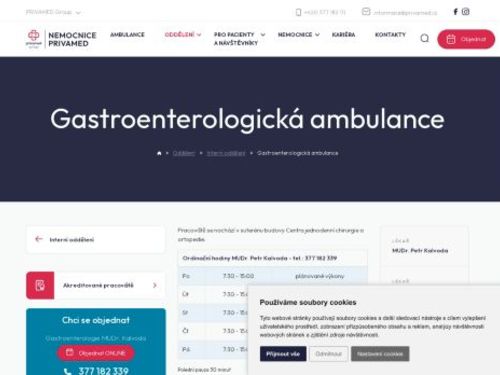 Gastroenterologická ambulance - Nemocnice PRIVAMED - MUDr. Petr Kalvoda, MUDr. Marta Kolářová
