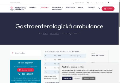 Zobrazit webové stránky Gastroenterologická ambulance - Nemocnice PRIVAMED - MUDr. Petr Kalvoda, MUDr. Marta Kolářová