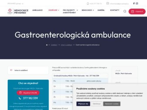 Gastroenterologická ambulance - Nemocnice PRIVAMED - MUDr. Petr Kalvoda, MUDr. Marta Kolářová