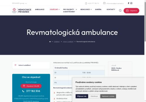 Zobrazit webové stránky Revmatologická ambulance - Nemocnice PRIVAMED