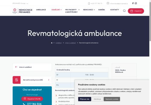 Zobrazit webové stránky Revmatologická ambulance - Nemocnice PRIVAMED