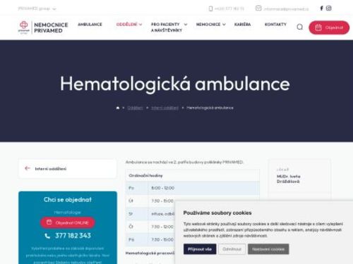 Hematologická ambulance - Nemocnice PRIVAMED