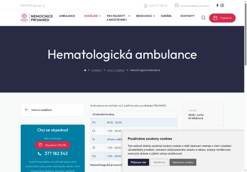 Zobrazit webové stránky Hematologická ambulance - Nemocnice PRIVAMED