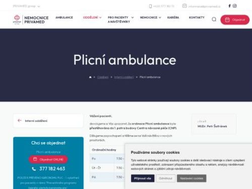 Plicní ambulance - Nemocnice PRIVAMED