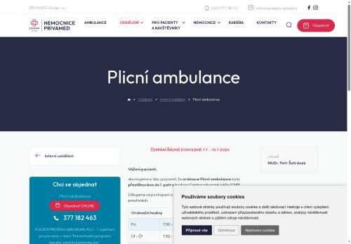 Zobrazit webové stránky Plicní ambulance - Nemocnice PRIVAMED