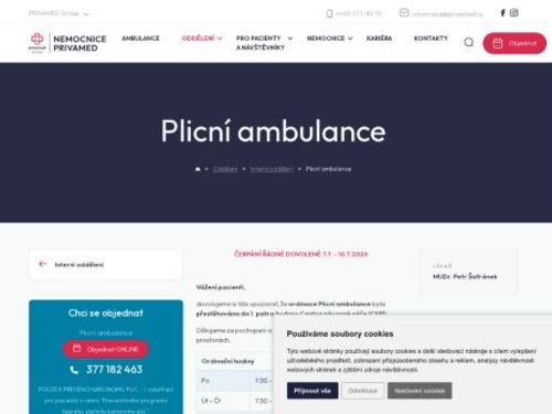 Plicní ambulance - Nemocnice PRIVAMED