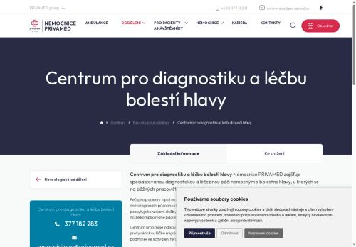 Zobrazit webové stránky Centrum pro diagnostiku a léčbu bolestí hlavy - Nemocnice PRIVAMED