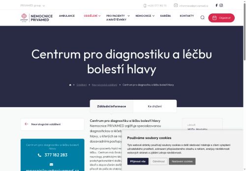 Zobrazit webové stránky Centrum pro diagnostiku a léčbu bolestí hlavy - Nemocnice PRIVAMED