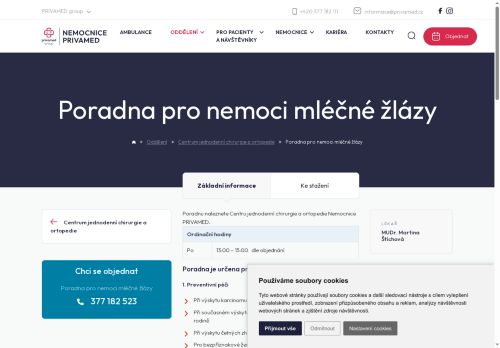 Zobrazit webové stránky Poradna pro nemoci mléčné žlázy - Nemocnice PRIVAMED