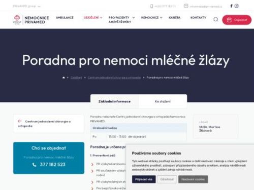 Poradna pro nemoci mléčné žlázy - Nemocnice PRIVAMED