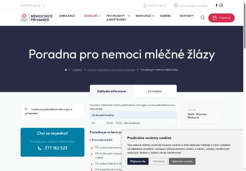 Zobrazit webové stránky Poradna pro nemoci mléčné žlázy - Nemocnice PRIVAMED