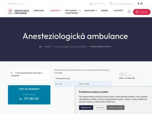 Anesteziologická ambulance - Nemocnice PRIVAMED
